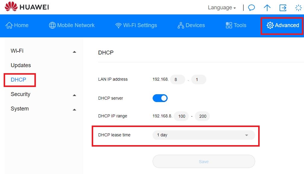 DHCP Lease Time on Router Screenshot