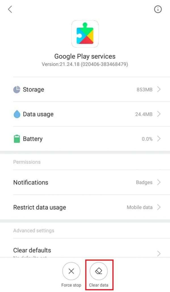 Clear Google Play Services Data