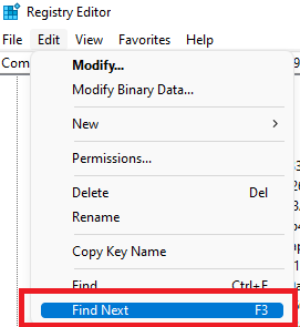Click "F3" to find the next registry